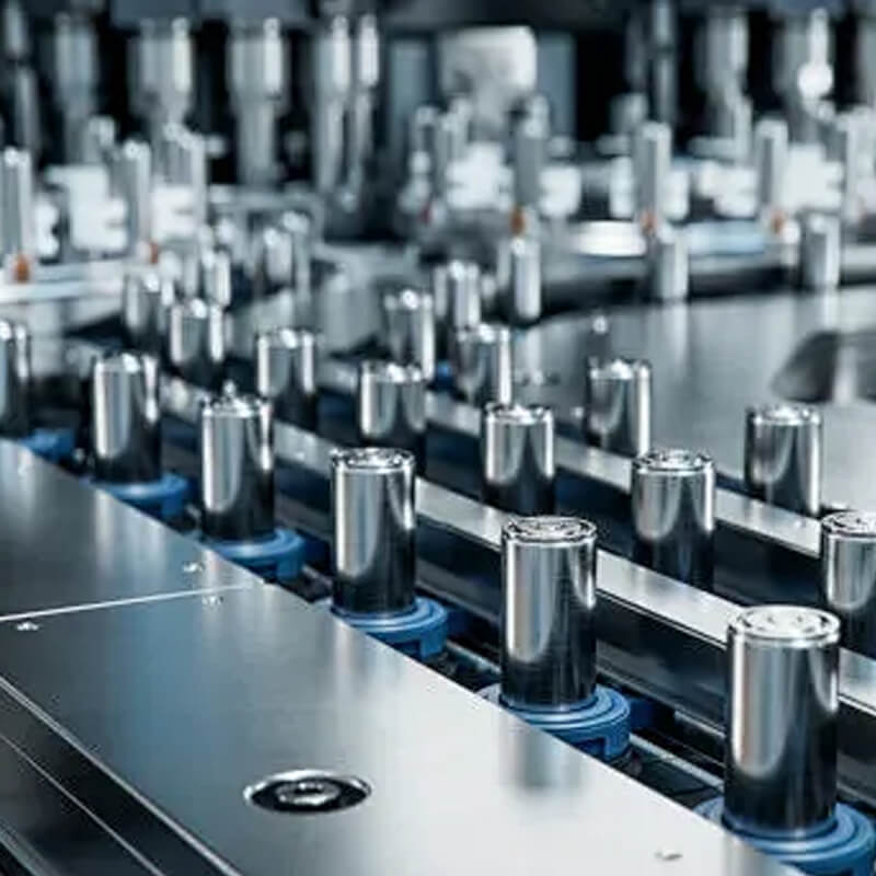 Aluminum cans pass through the production line with the assistance of inductive proximity sensors