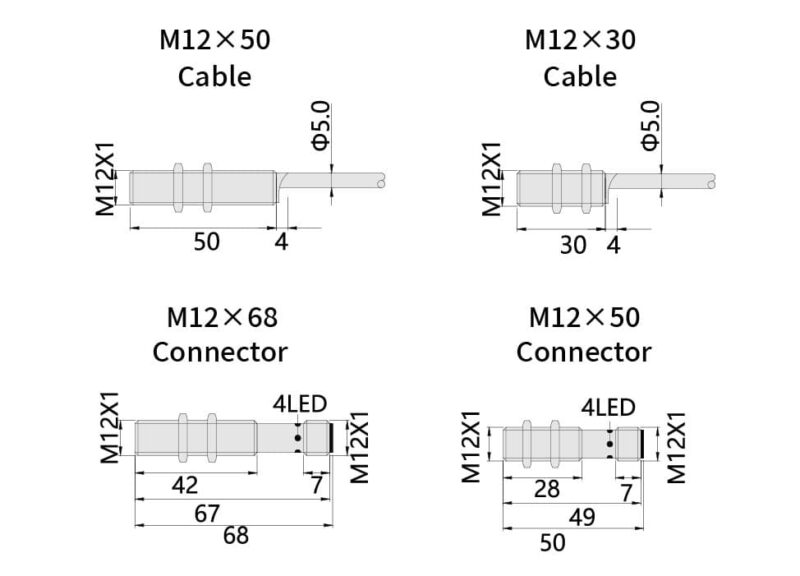 Bedook Inductive Proximity Sensor M12 DC 3 Wire-Size-01