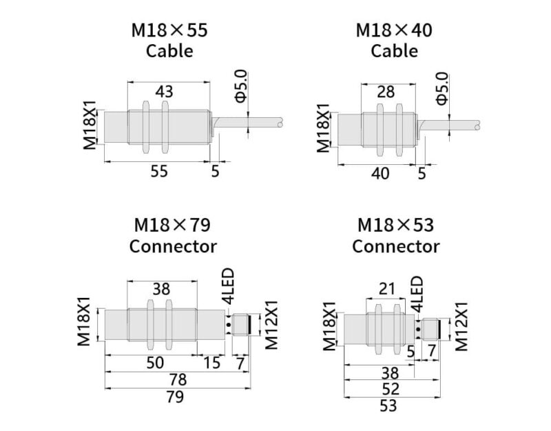 Bedook Inductive Proximity Sensor M18 DC 4 Wire-Size-02