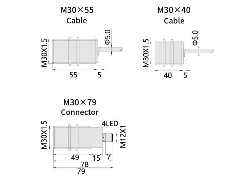 Bedook Inductive Proximity Sensor M30 ACDC 2 Wire-Size-01