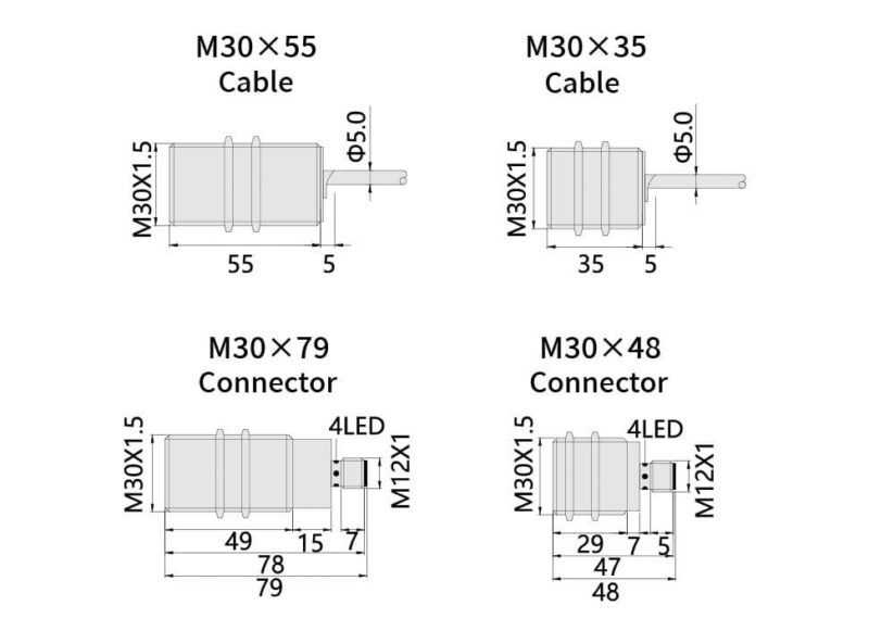 Bedook Inductive Proximity Sensor M30 DC 4 Wire-Size-01