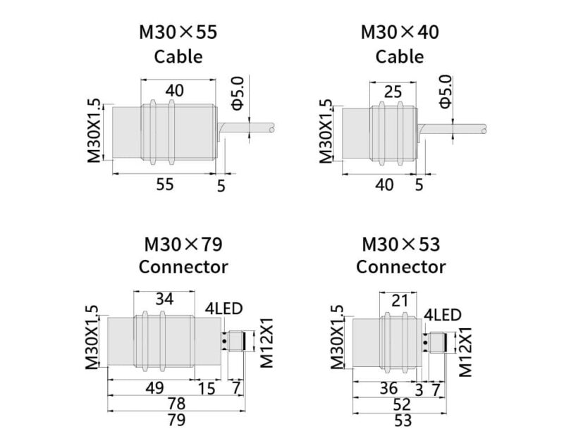 Bedook Inductive Proximity Sensor M30 DC 4 Wire-Size-02