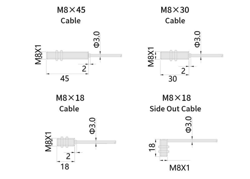 Bedook Inductive Proximity Sensor M8 DC 3 Wire-Size-01