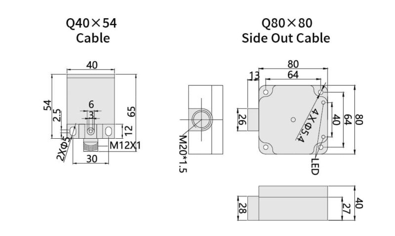 Bedook Inductive Proximity Sensor Cube 20-30-50mm DC 4 Wire-Size01