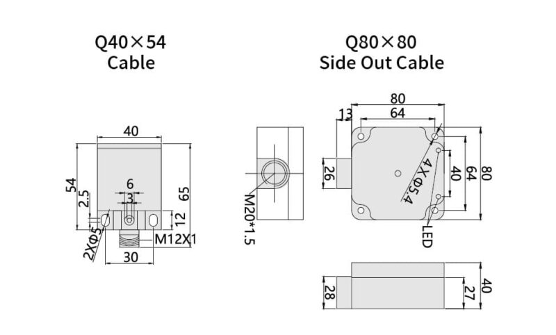 Bedook Inductive Proximity Sensor Cubic 20-30-50mm DC 2 Wire-Size-01