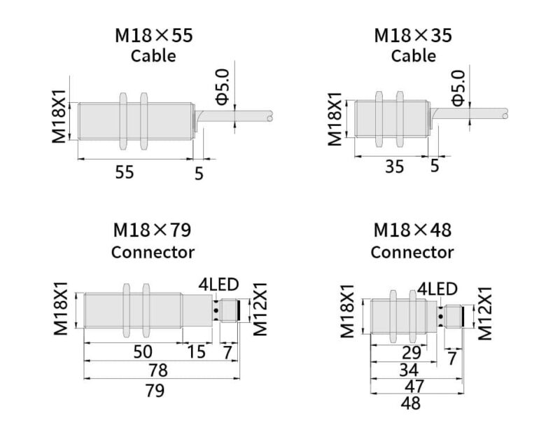 Bedook Inductive Proximity Sensor M18 DC 2 Wire-Size-01