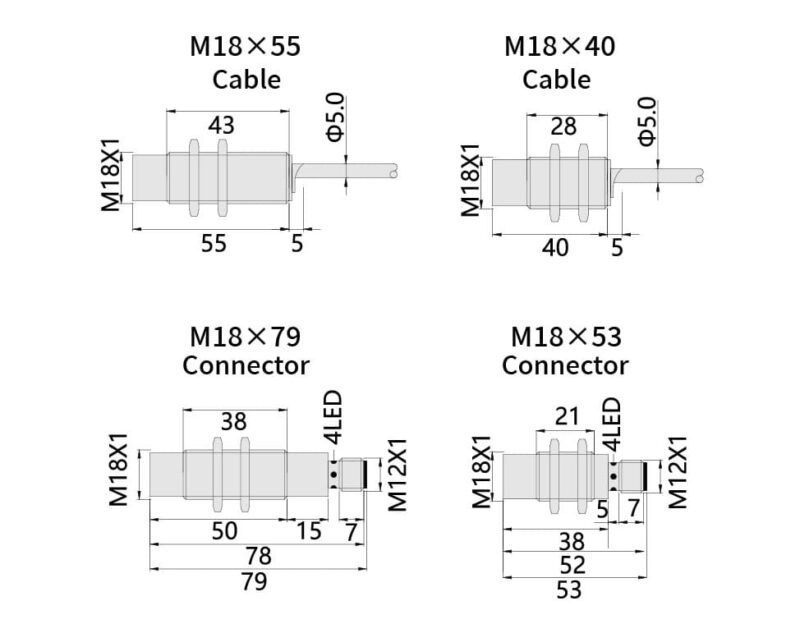Bedook Inductive Proximity Sensor M18 DC 2 Wire-Size-02