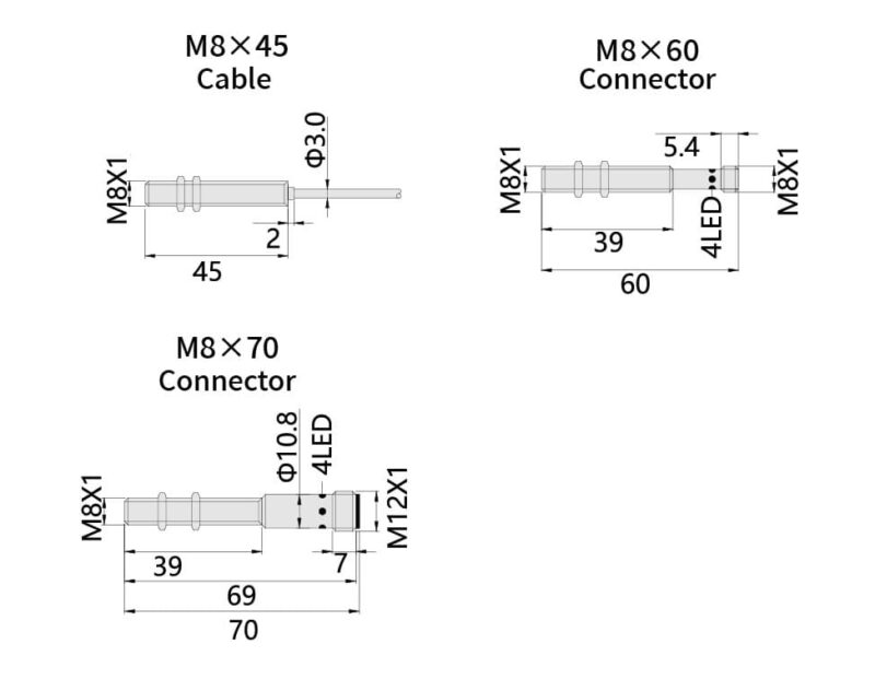 Bedook Inductive Proximity Sensor M8 DC 2 Wire-Size-01