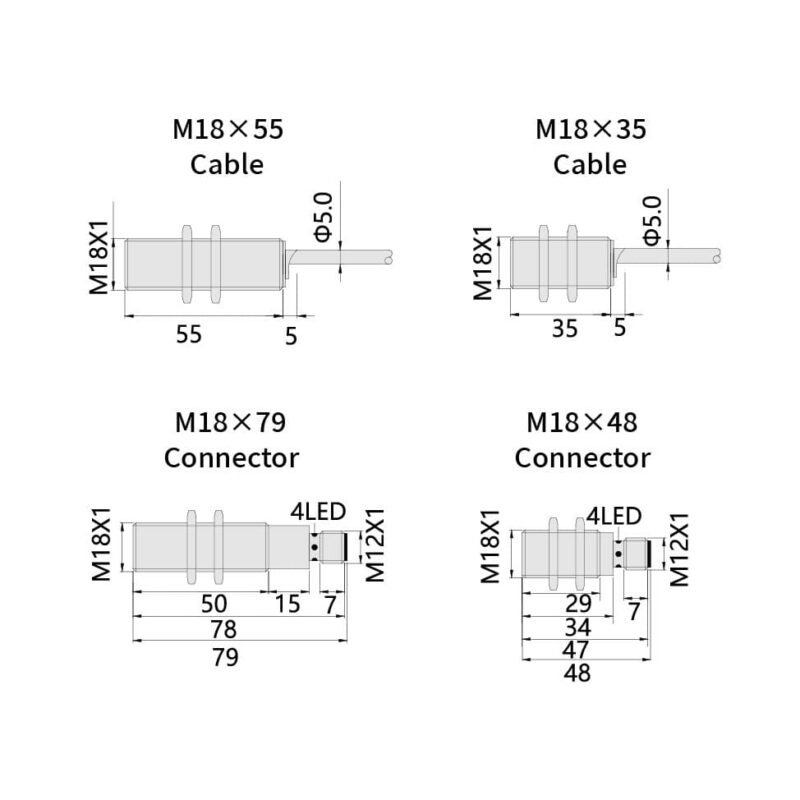 Bedook Inductive Proximity Sensor Metal Face M18 5-8mm DC 3 Wire-Size-01
