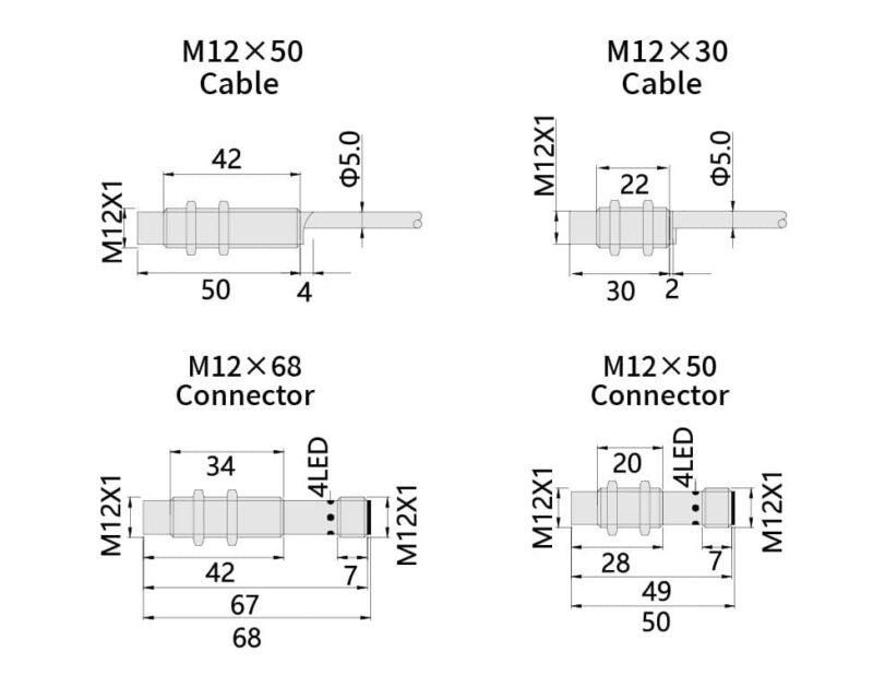Bedook Inductive Proximity Sensor Wide Temperature M12 8mm-Size-01