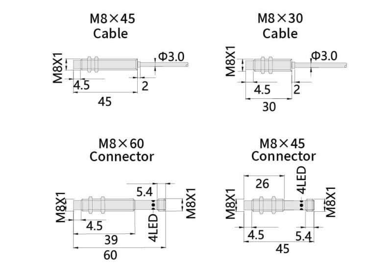 Bedook Inductive Proximity Sensor Wide Temperature M8 4mm-Size-01