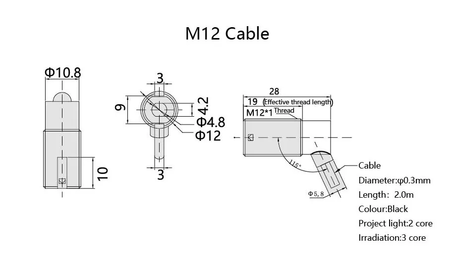 Bedook FM12 Through-beam Photoelectric Sensor 3m size