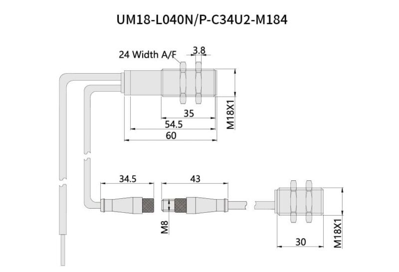 Bedook Ultrasonic Double Sheet Sensor UM18 40mm-001-Size