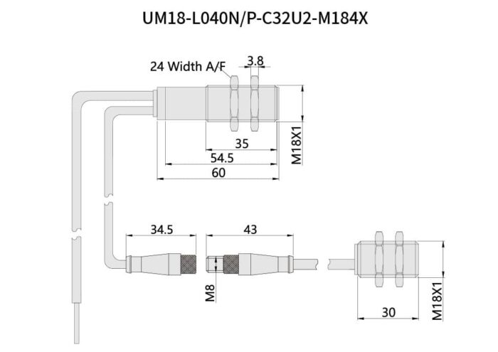 Bedook Ultrasonic Double Sheet Sensor UM18 40mm-002-Size