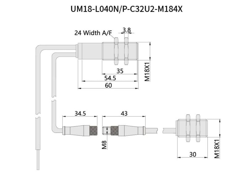 Bedook Ultrasonic Double Sheet Sensor UM18 40mm-002-Size