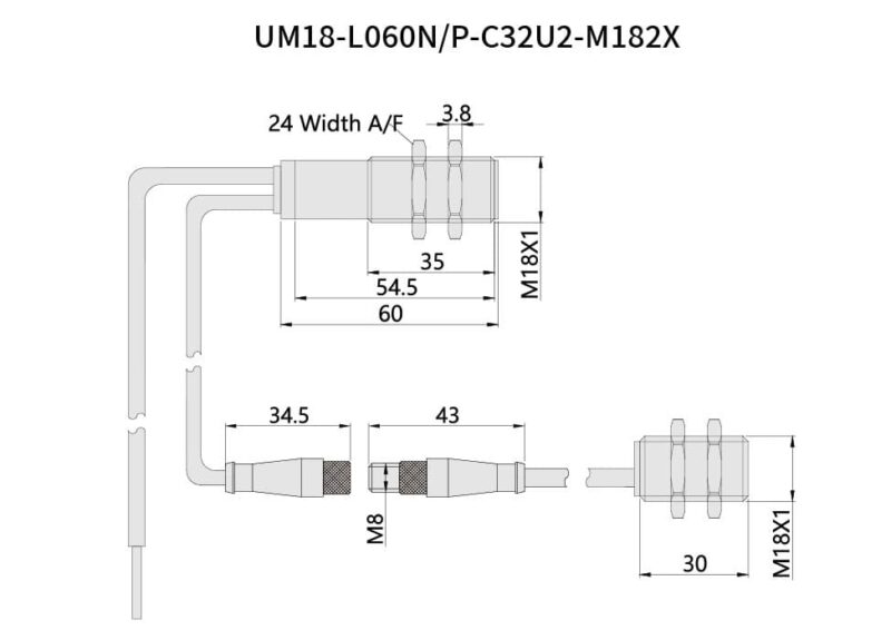 Bedook Ultrasonic Double Sheet Sensor UM18 60mm-001-Size