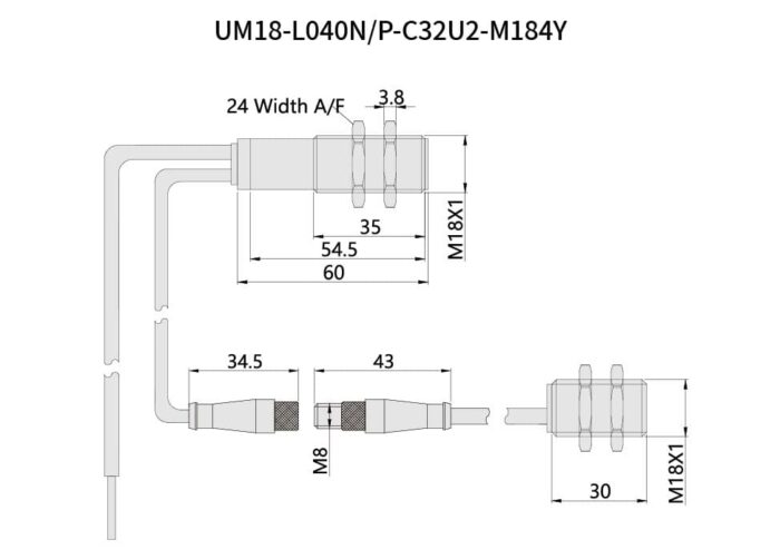 Bedook Ultrasonic Double Sheet Sensor UM18 60mm-002-Size