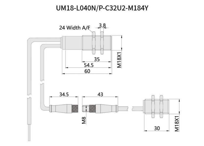 Bedook Ultrasonic Double Sheet Sensor UM18 60mm-002-Size