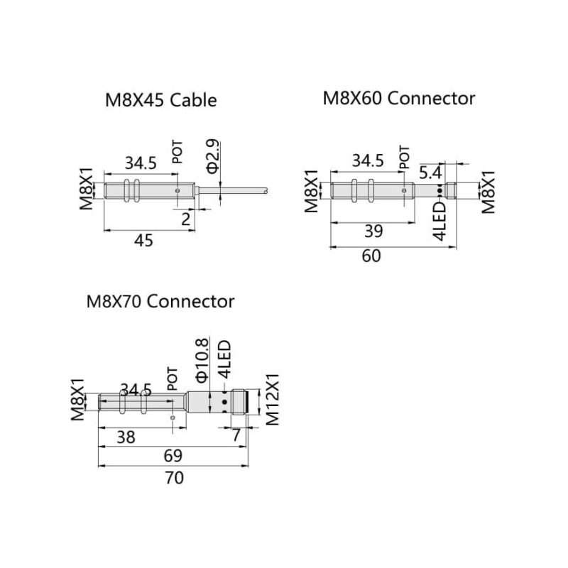 Bedook Capacitive proximity sensor M8 DC 3 Wire-size