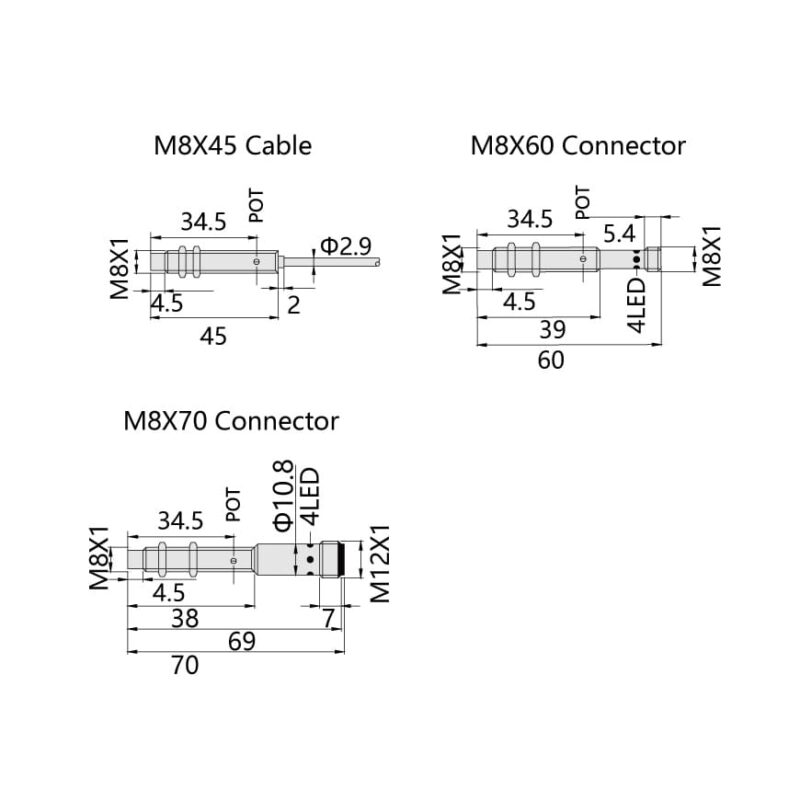 Bedook Capacitive proximity sensor M8 DC 3 Wire-size2