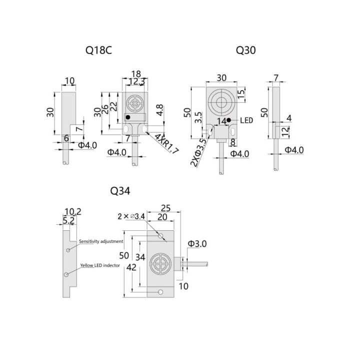 Bedook Capacitive Proximity Switch Cubic 4/6/10mm DC 3 Wire-size